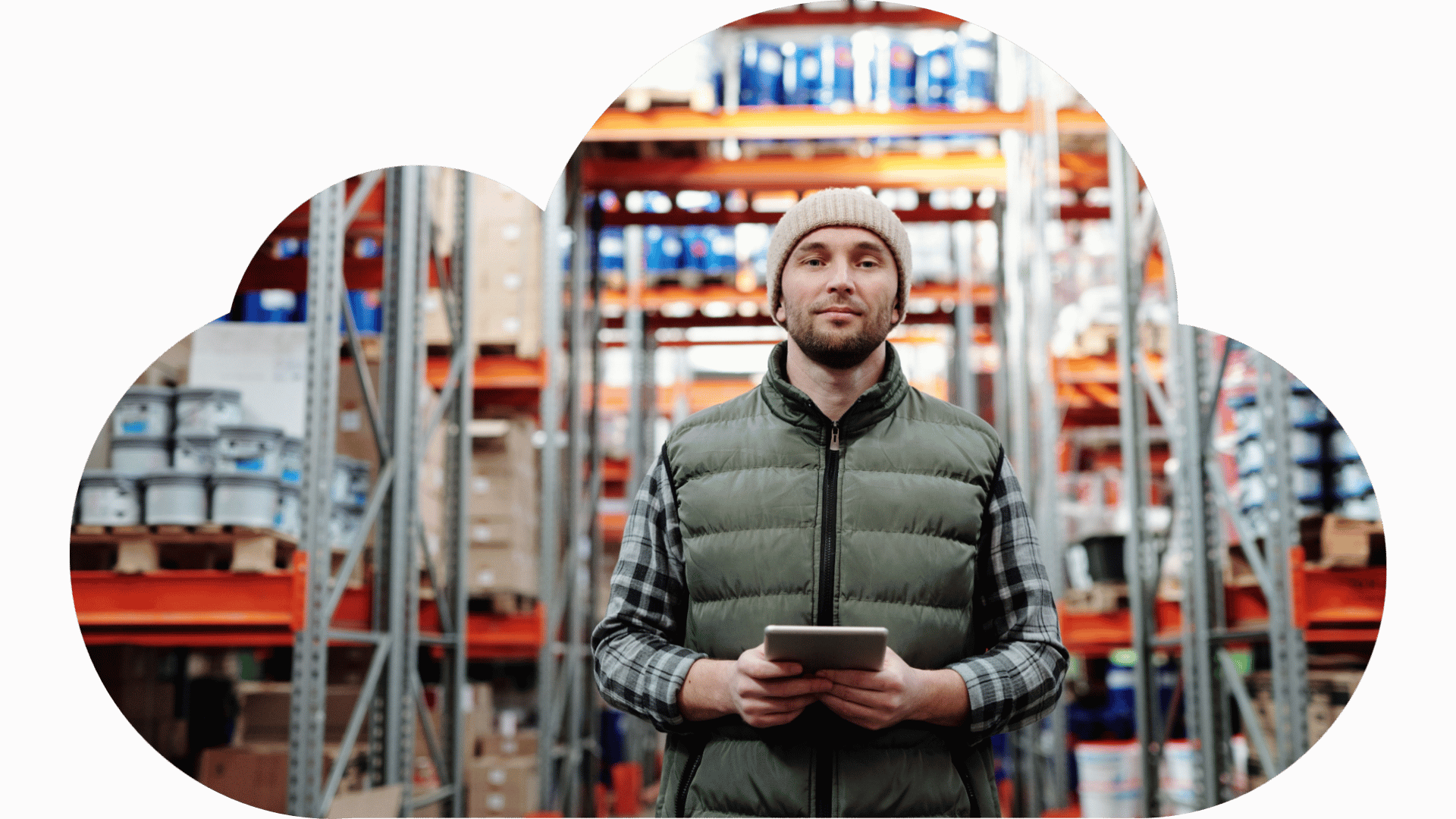 Warehouse employee using a tablet as an example of audience targeting for frontline workers in Microsoft 365.